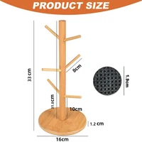 Bamboo Mug Holder 6 Hook Coffee Mug Tree Holder Mug Hanging Display Rack Drinkware Shelf Tea Cup Storage Holder Stand Kitchen To 6