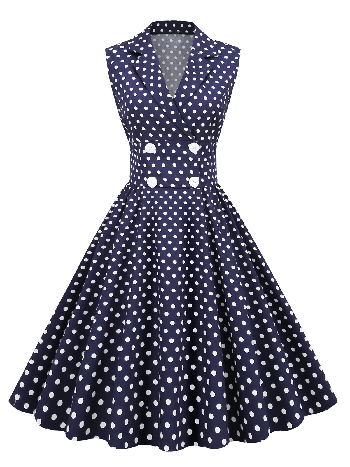 

Notched Collar Button High Waist Polka Dot Women Vintage Long Dress Elegant Clothes 50s Pinup Robe A-Line Dresses