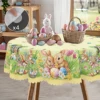 1 Easter Round Tablecloth, 5 Sizes Available, Tulip Easter Bunny Egg Garden Printed Square Tablecloth, Edge Embossing Process, Spring Garden Tablecloth Decoration, Tablecloth for Daily Home Kitchen, Terrace Use, Easter Decoration 4