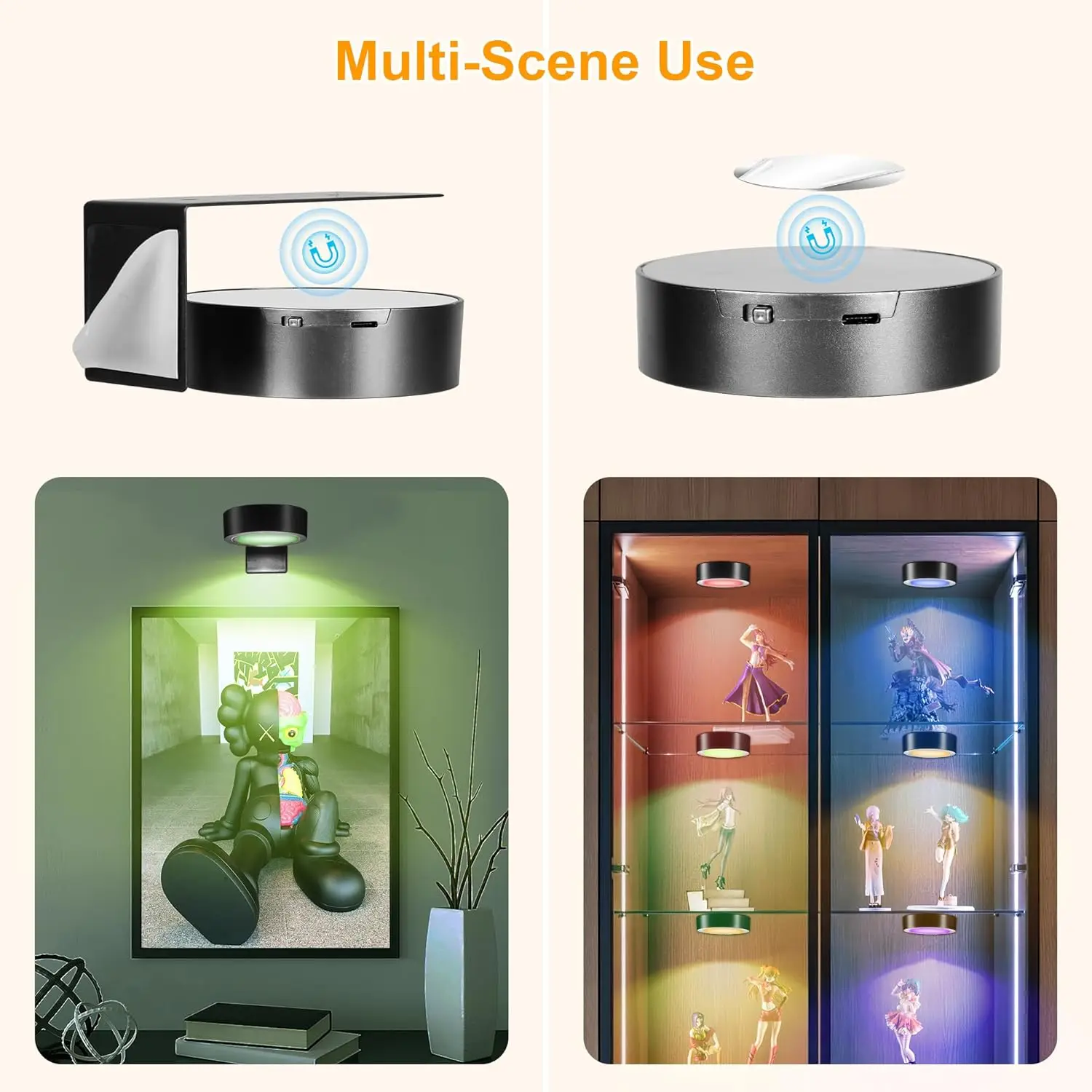รูปสินค้า ไฟ LED ตกแต่งผนัง 13 สี RGB หรี่แสงได้ ภาพวาด Art Display ไฟแม่เหล็ก Ambient Decor Spotlight แบตเตอรี่