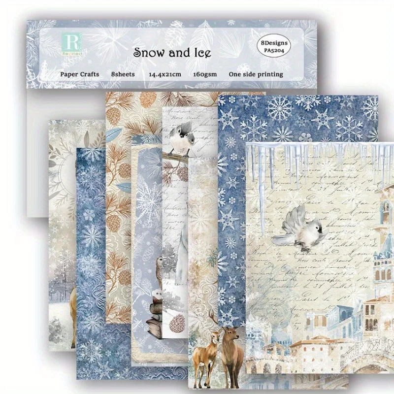 8pcs Scrapbook Paper Pad Assorted Pattern Decoupage Cardstock Paper Single-Sided Vintage Scrapbooking DIY Cardmaking Supplies - 2