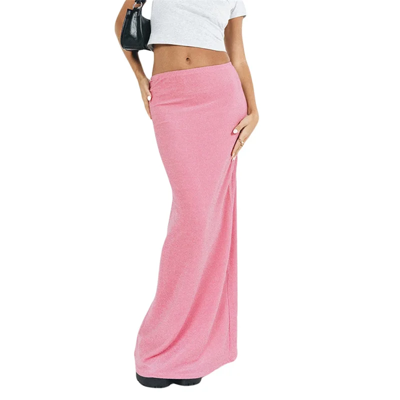 

Summer Part Street Wrapped Bottoms Women Long Skirts Solid Color Elastic Waist Aesthetic Bodycon Skirt