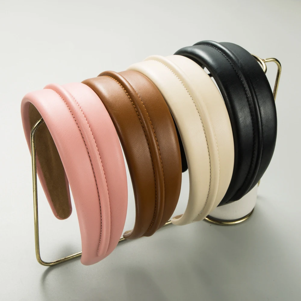

PU leather Wide Hair Band Girls Solid Color Sponge Padded Hair Hoop Thicken Bezel Headband Korean Hair Accessories for Women