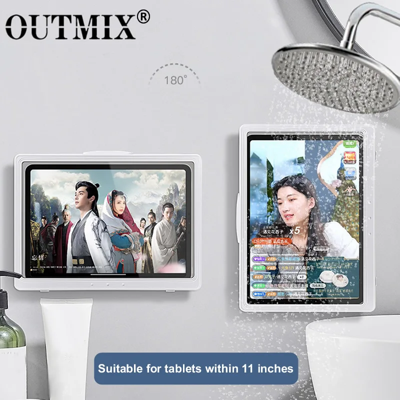 Tablet Holder Wall Mount Shower Tablet Holder Waterproof Bathroom Tablet Case Touch Screen Shower Stand Home Self-Adhesive Mounts Shelf