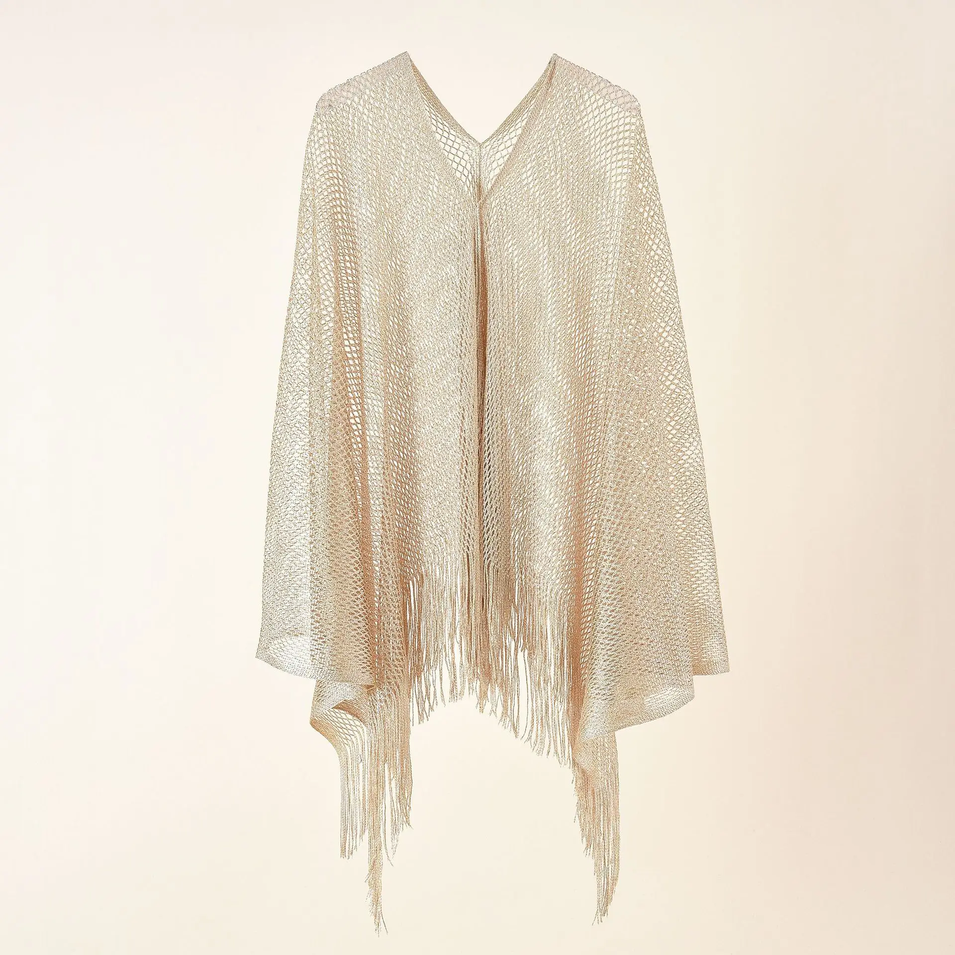 

2022 Summer Golden Silk Thread Ventilation Beach Fine net Shawl Sunscreen Sunshade Cardigan Cloak Lady Coat Poncho Capes Khaki