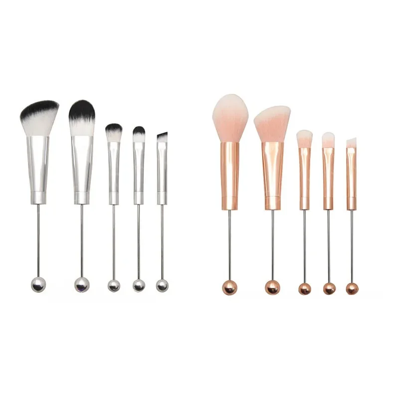 

5PCS Beaded DIY Makeup Brush Set Metal Handle Makeup Brushes Fine Made Soft Bristles Natural Fine Makeup Effect Brushes