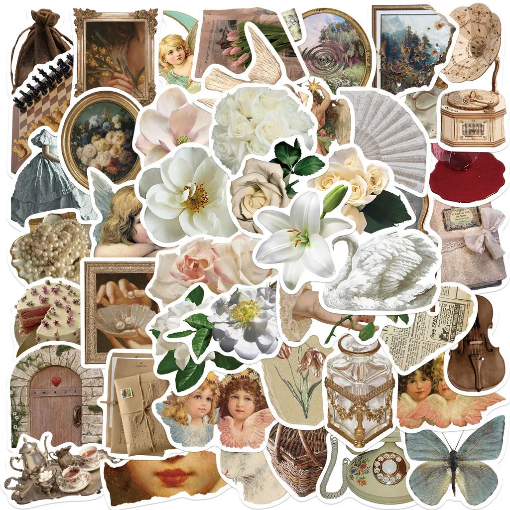 50PCS 복고풍 스타일 르네상스 핸드북 헬멧 자전거 핸드 계정 연필 케이스 데칼에 대 한 방수 낙서 스티커