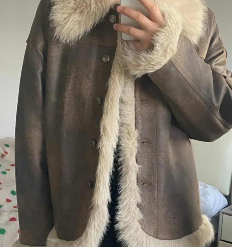 Lamb Wool Fur one Cotton-Padded fUR Coat 2024 Winter Fatty Senior Sense Plus Cashmere Thick Cotton-Padded Coat Jacket Zichao X4