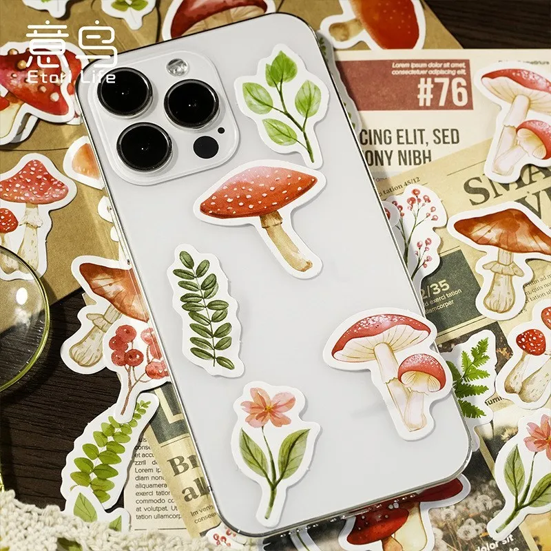 

46 Pcs Mushroom Leaves Shape Paper Stickers Kawaii Stickers For Water Cup Stationery DIY Scrapbooking Diary Album Decals