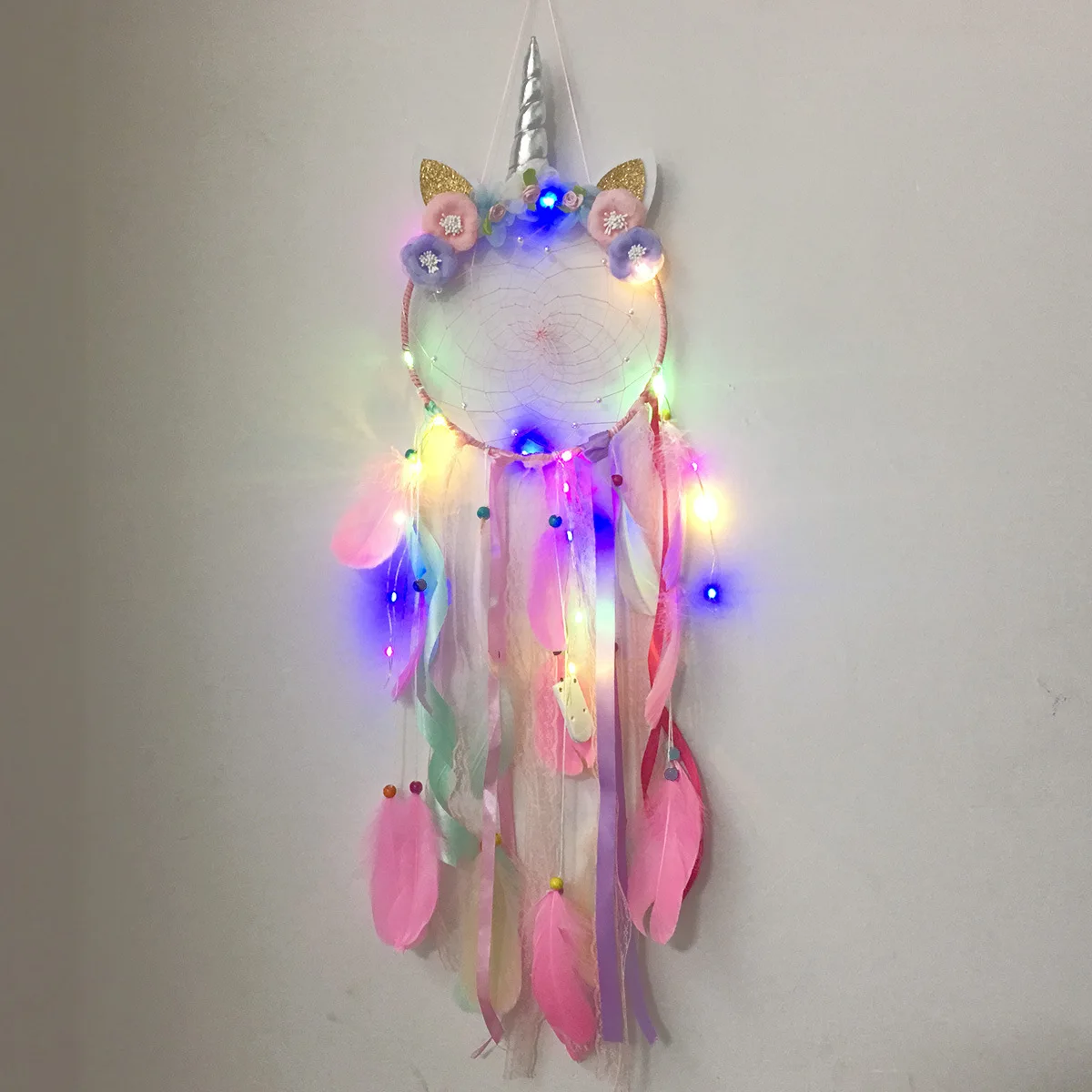Dream Catcher Net Feather Lace Unicรณrnio Pingente, Kit Eletrรดnico, INS Vento, Lovely Girl Nightlight, DIY