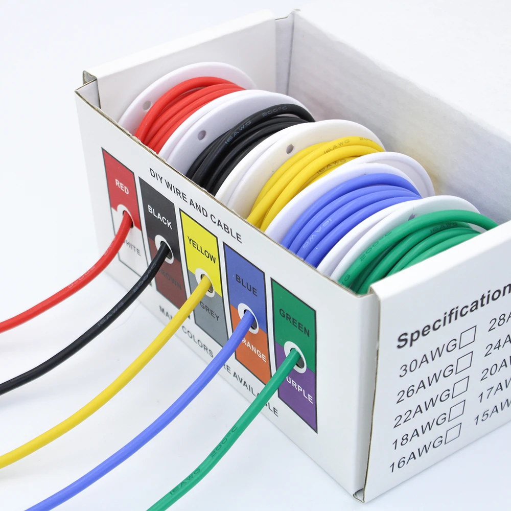DIY vysoký kvalita pružné silikon drát a kabel 5 barvivo v lodni skříňka smíšené drát pocínované čistý měď drát