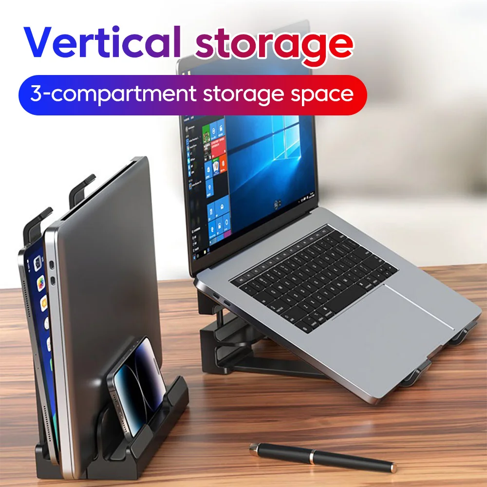 올라프 수직형 노트북 스탠드, 조절 가능한 수납 랙, 공간 절약형 디자인, 노트북 홀더, 데스크탑 태블릿 스탠드