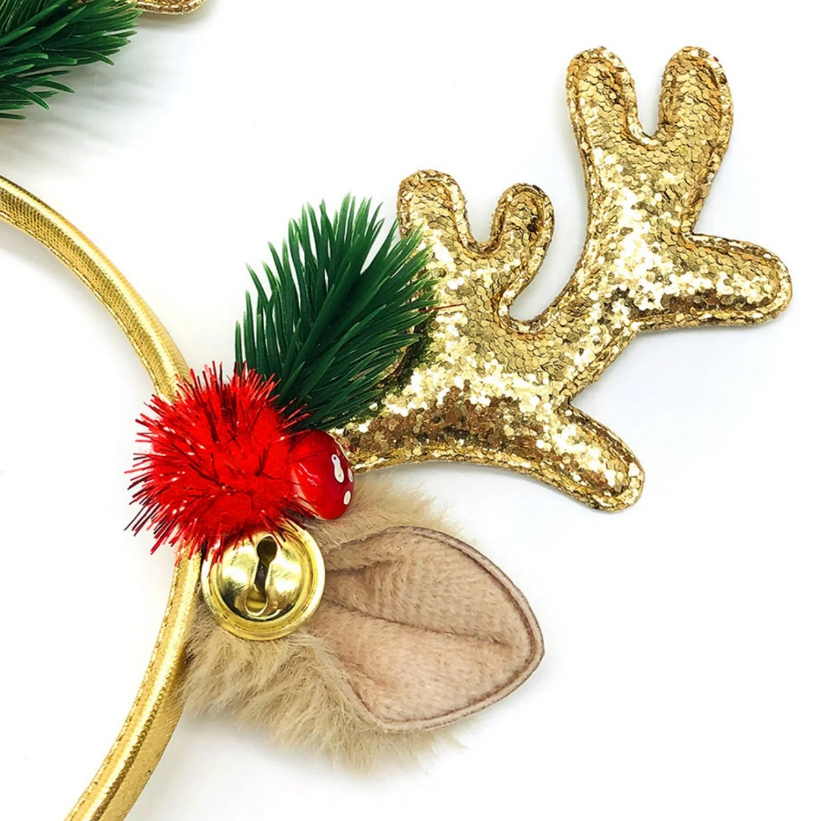 Christmas Reindeer Antlers Headbands, Glittery Gold & Red Xmas Hair Hoops, Festive Holiday Party Hair Accessories For Kid Adults