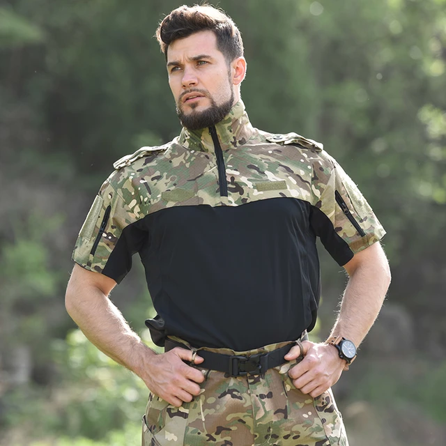 Men Military Tactical T Shirts Quick Dry Short Sleeve Camo Army Combat Shirt  Breathable Trekking Hunting