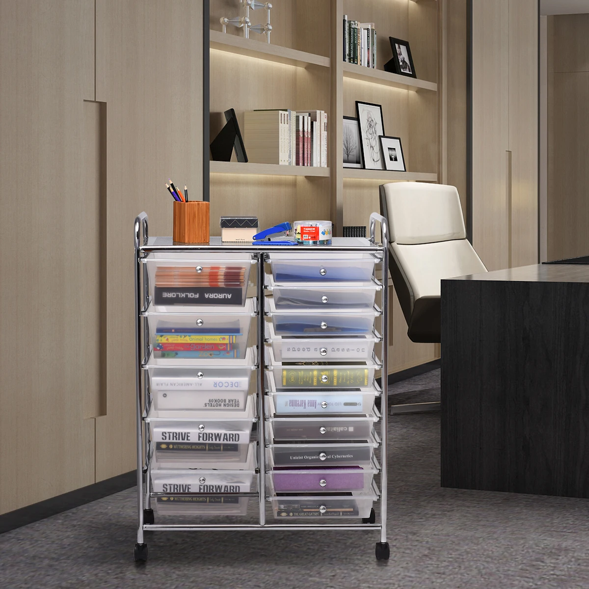 Costway 15 Drawer Rolling Storage Cart Tools Scrapbook Paper Office - 24.5''x14.5''x34'' - Multi