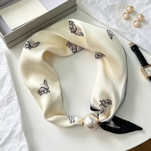 Elegant Chic Pearl Stripe Scarfs Women Fashion Convenient Magnetic Buckle Scarf Pearl Tail Artistic Accessory Neck Wrap Scarves - Image 16