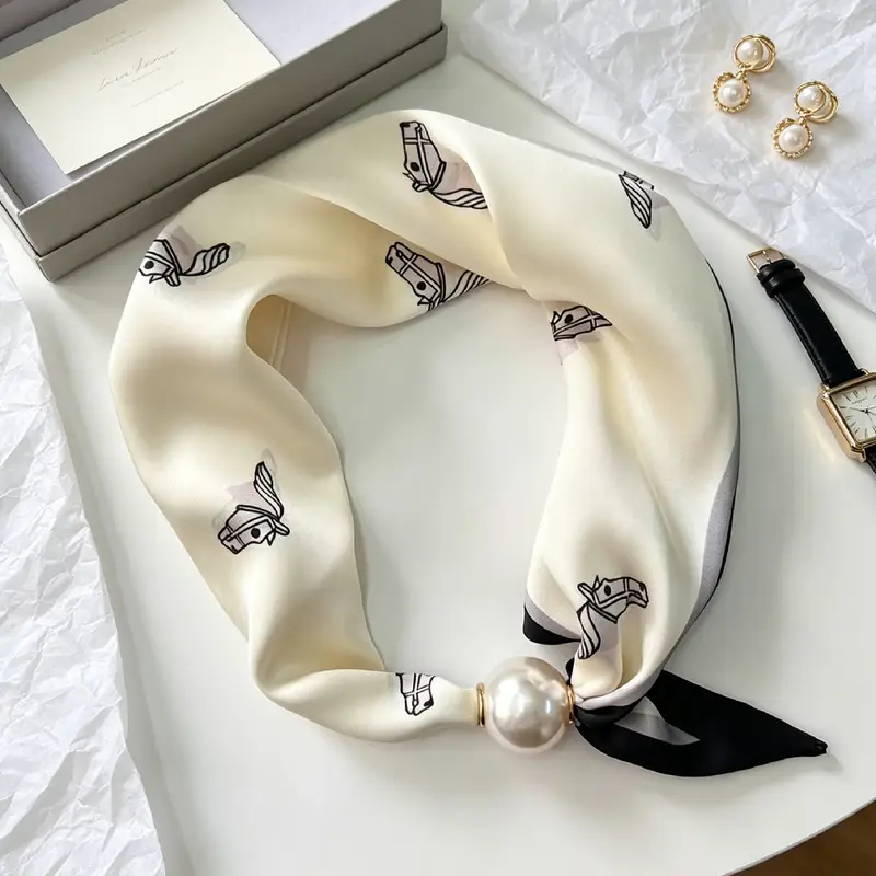 Elegant Chic Pearl Stripe Scarfs Women Fashion Convenient Magnetic Buckle Scarf Pearl Tail Artistic Accessory Neck Wrap Scarves - Image 16