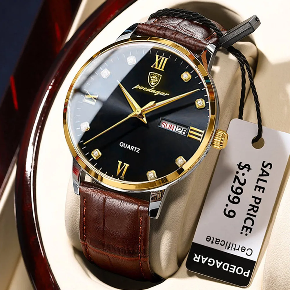 

Sdotter Classic Simple Quartz Wristwatches Fashion Brand Men's Watches with Luminous Hands Leather Waterproof Male Clock Reloj H