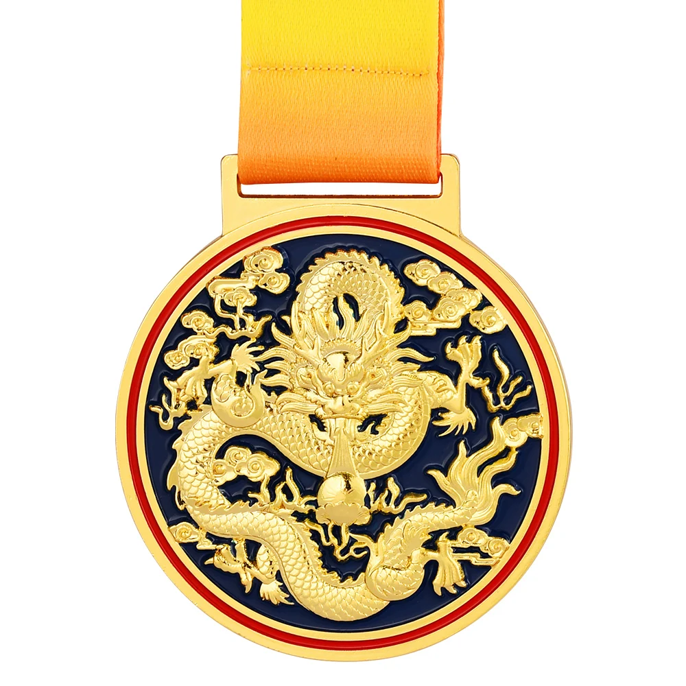 Blank Generic Medal Creative Dragon Mascot Medal School Sports Awards Competition Gold Silver Medals Print for Free On The Blank