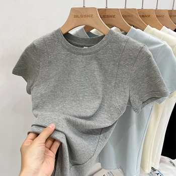 AOSSVIAO 2025 الصيف قصيرة الأكمام المحملة امرأة الملابس التي شيرت مثير Y2k قمة مثير المرأة س الرقبة تي شيرت مطاطا سليم القمم 4
