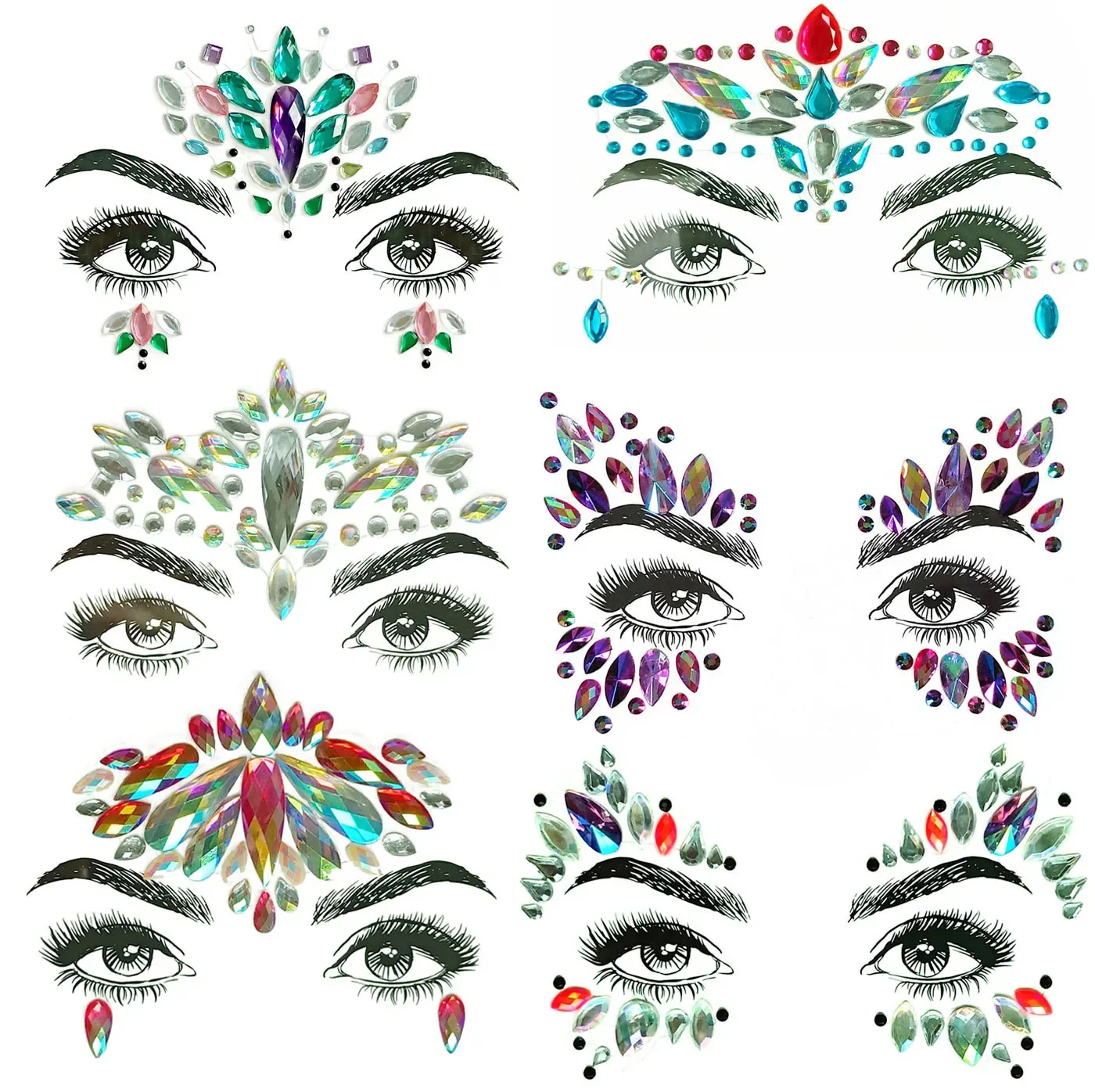 1 Sheet Handpicked Bohemia Tribal Style 3D Crystal Sticker Face Eye Jewels Forehead Stage Decor Tattoo Sticker Makeup Set