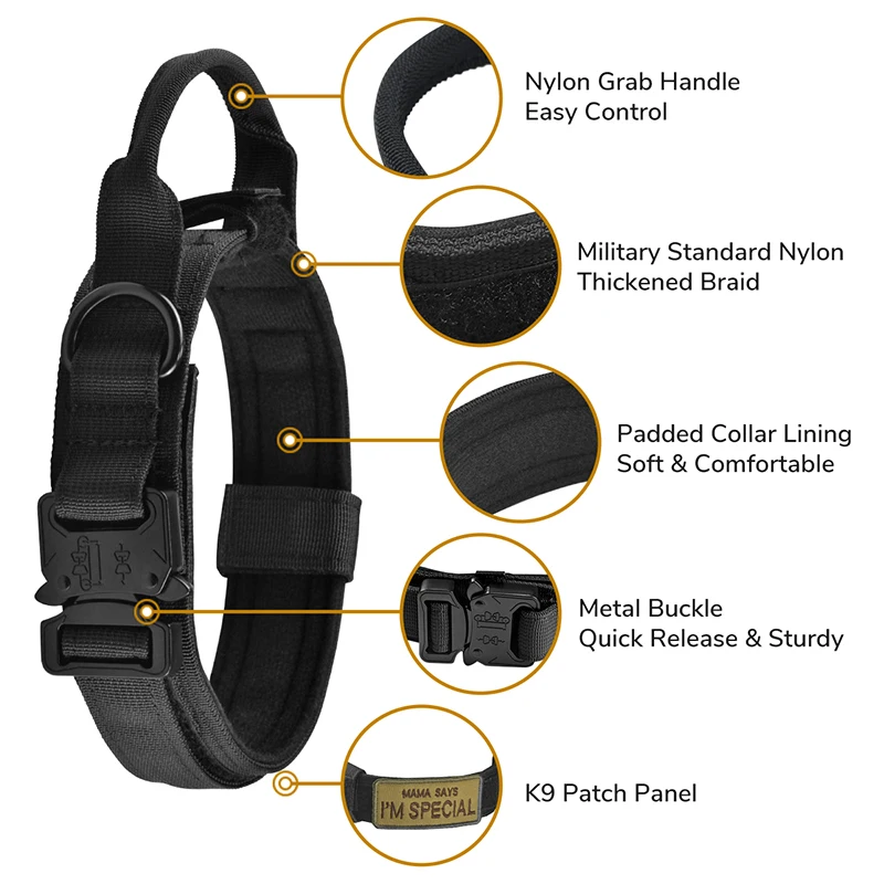 Durable Tactical Dog Collar Adjustable Personality Military Pet Collar Medium Large Dog German Shepherd Training Accessories