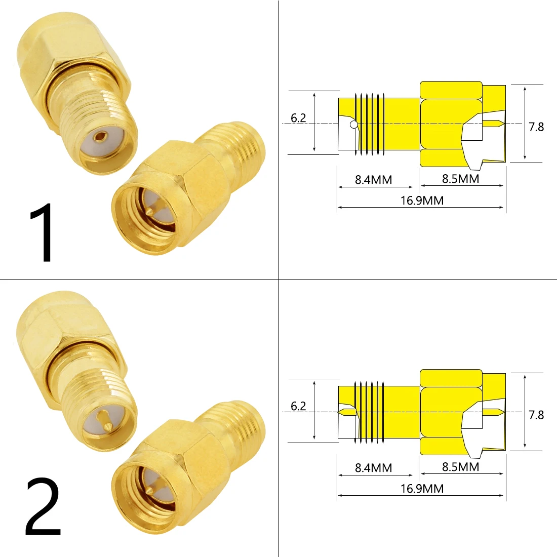 Dexmrtik-conector coaxial RF adaptador, conector macho e fêmea SMA, ângulo reto direito, tipo T divisor, banhado a ouro, atacado, novo, 1pc