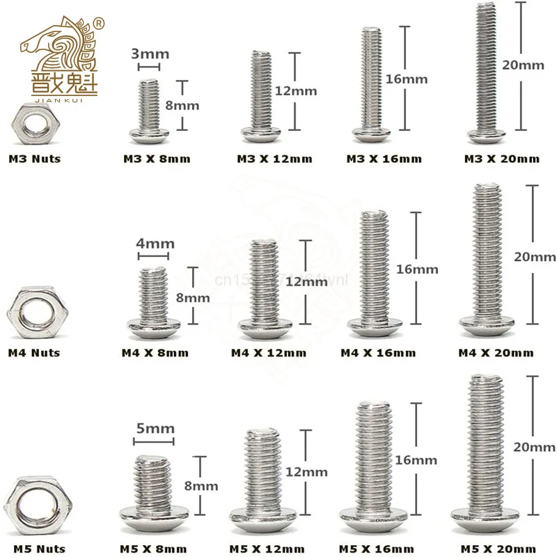 440pcs Bolts and Nuts Set M3 M4 M5 Stainless Steel Hex Socket Button Head Cap Screws Bolts Nuts Assortment Kit Screw