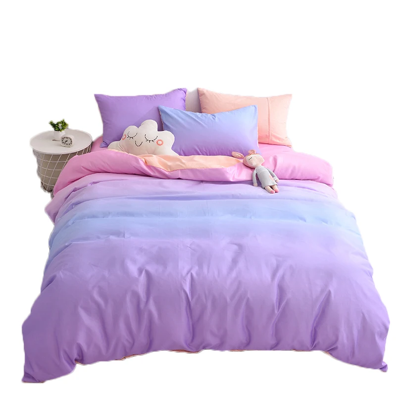 

Cotton four-piece set single and double girl heart macaroon color gradient bed sheets quilt cover cotton bedding