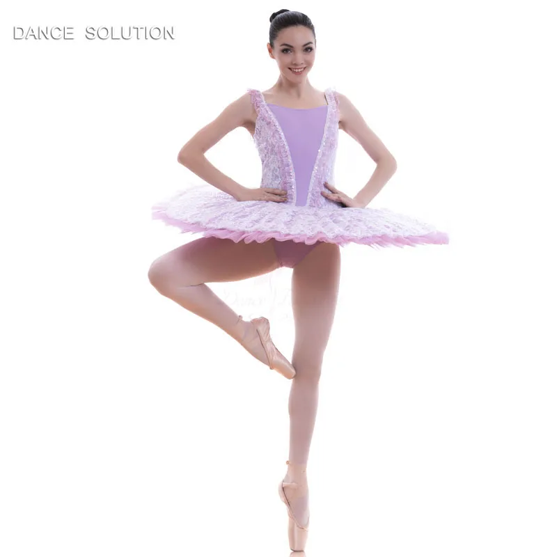 

Lilac Lace Spandex Bodice Ballet Pancake Tutu Professional Competition Tutus for Women & Girls Stage Performance Costume BLL047
