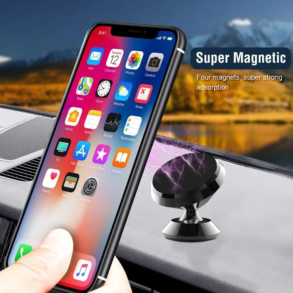 Magnetic Car Phone Holder 360 Degree Rotation Cell Phone Stand Magnet Mount Bracket In Car For iPhone 13 12 Samsung Redmi Xiaomi — view 2