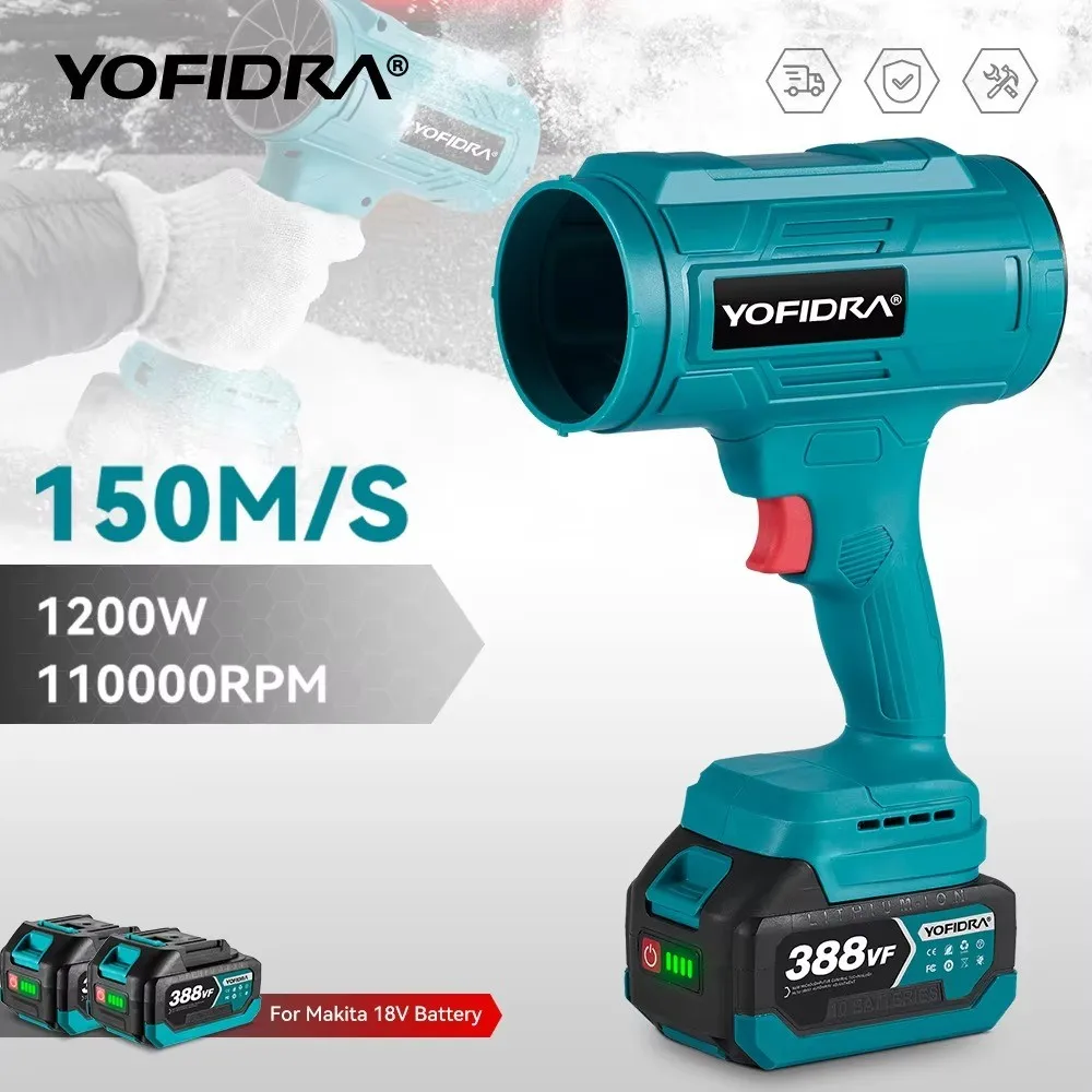 YOFIDRA Electric Blower Fan, handheld violent air gun for snow car drying and leaf dust blowing compatible with Makita 18V battery pin