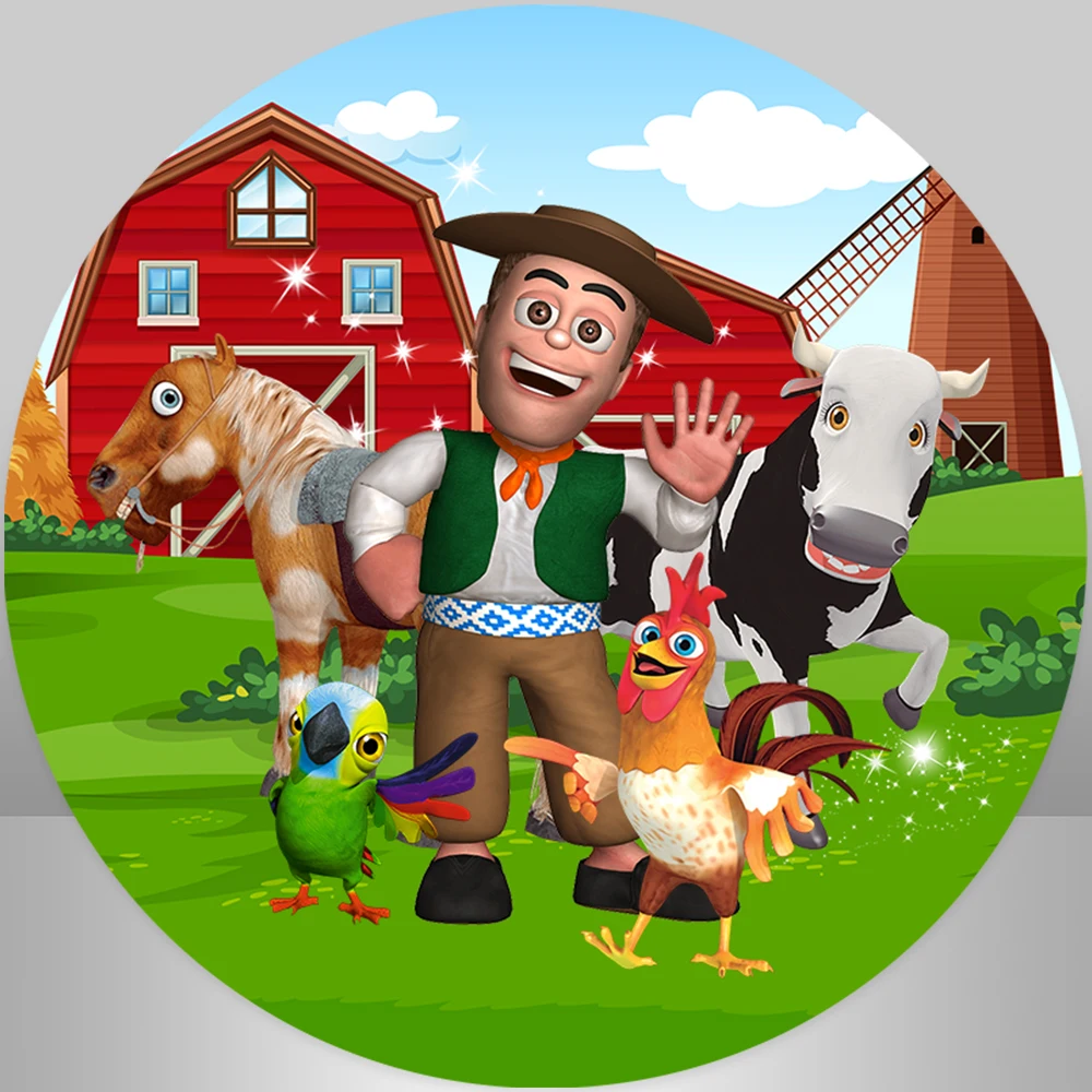 La Granja De Zenon Round Background Cover Kids 1St Birthday Photo Studio Green Grass Farm Barn Animal Photo Background