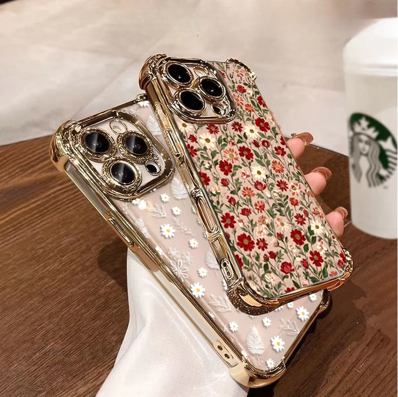 Retro Plating Daisy Flowers Phone Case Cover