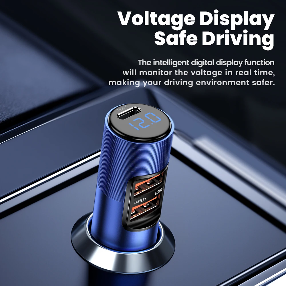 Toocki 69W Car Charger Digital Display 3 Port PD Fast Charing Type C Car Phone Charger for iPhone 14 13 Pro Max Samung Xiaomi car charger car phone charger phone charger