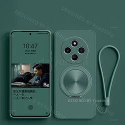 Silicone Phone Case with Magnetic Holder and Screen Protector - Soft Cover with Bracket - POCO C75 (Dark Green)