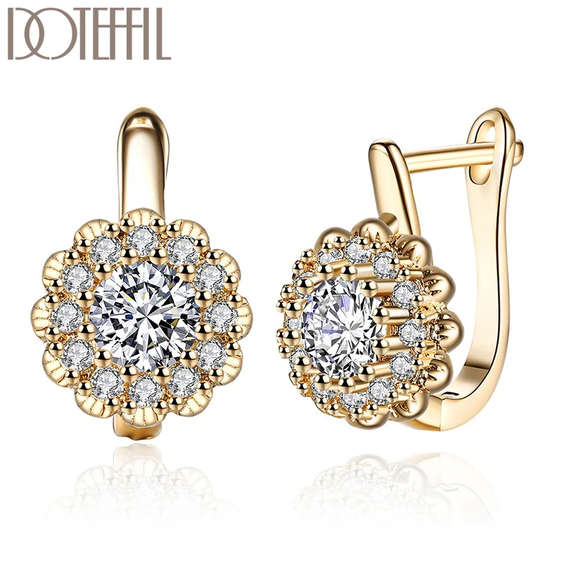 DOTEFFIL 925 Sterling Silver Flower AAA Zircon Earring Ear Clip Woman Wedding Engagement Jewelry ear clip earrings clip earrings ear clip