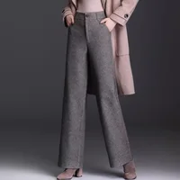 Women Thick Woolen Wide Leg Casual Pants For Autumn Winter Oversize 6XL Wool High Waisted Straight Leg Warm Trousers Plus Size - Image 3