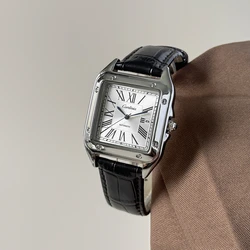 Elegant Women's Watch with Roman Numerals and Black Leather Strap - Luxurious Stainless Steel Case, Quartz Movement, Waterproof, Classic Vintage Style for Formal and Daily Wear (WHITE)