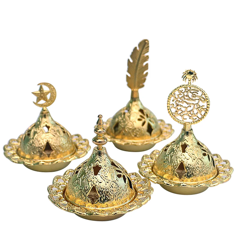 1Pc Metal Incense Burner Hollow Golden Tower Oil Burner Arab Style Censer Holder For Home Hotel