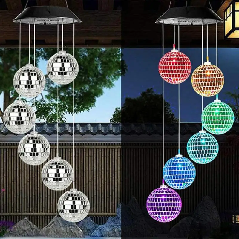 

Disco Mirror Ball Lamp Disco Ball Lights Wind Chimes Waterproof Solar Powered Wind Chime Hang Light For Outside Garden Yard