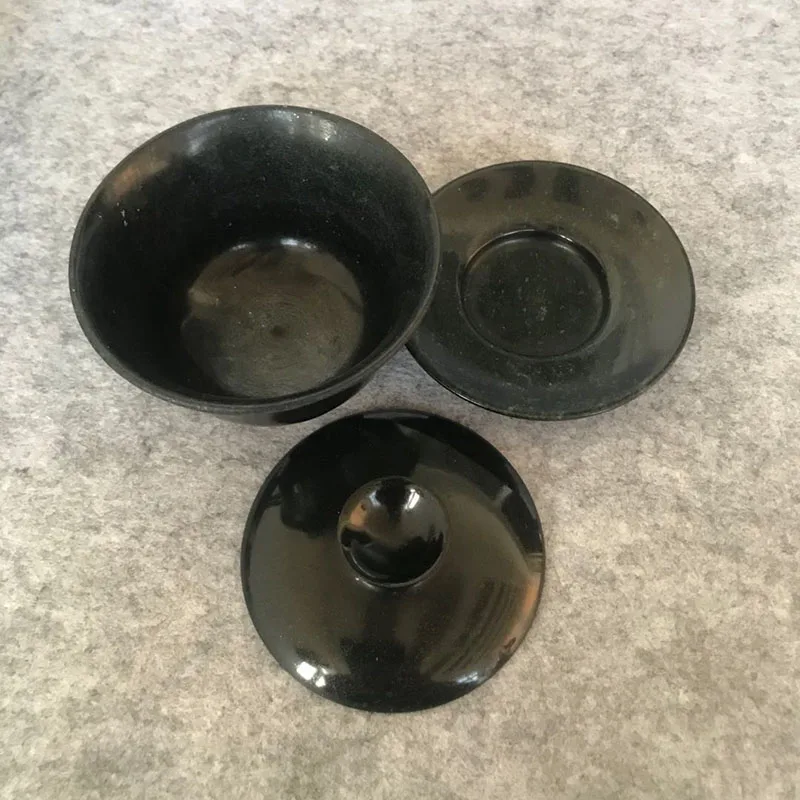 Natural Green Jade Cover Bowl Health Cup Hand-carved Real Chinese Tibetan Jades Stone Gaiwan Magnet Stone Gongfu Teaware