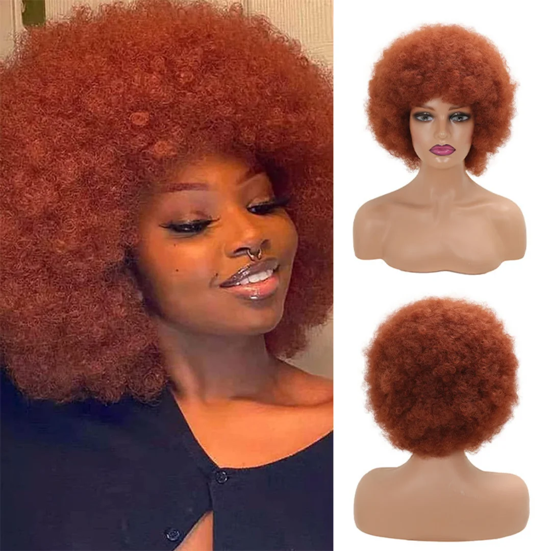 Afro Kinky Straight Synthetic Wig Short Curly Black Brown New Fashion Women High Density Orange Soft Hair Natural Daily Party Us