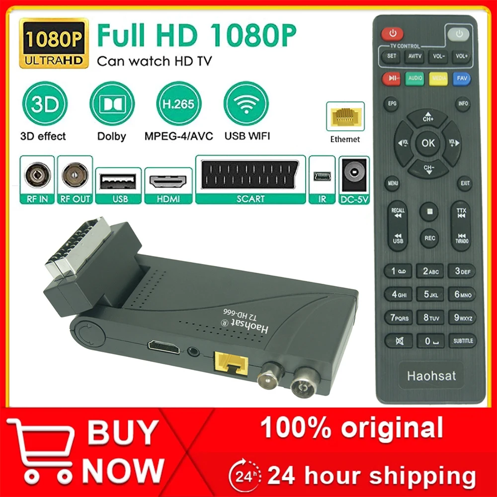 Haohsat DVB-T2 666 Scart HD H.265 T2 цифровой ТВ-тюнер DVB H265 HEVC декодер формата спутниковый