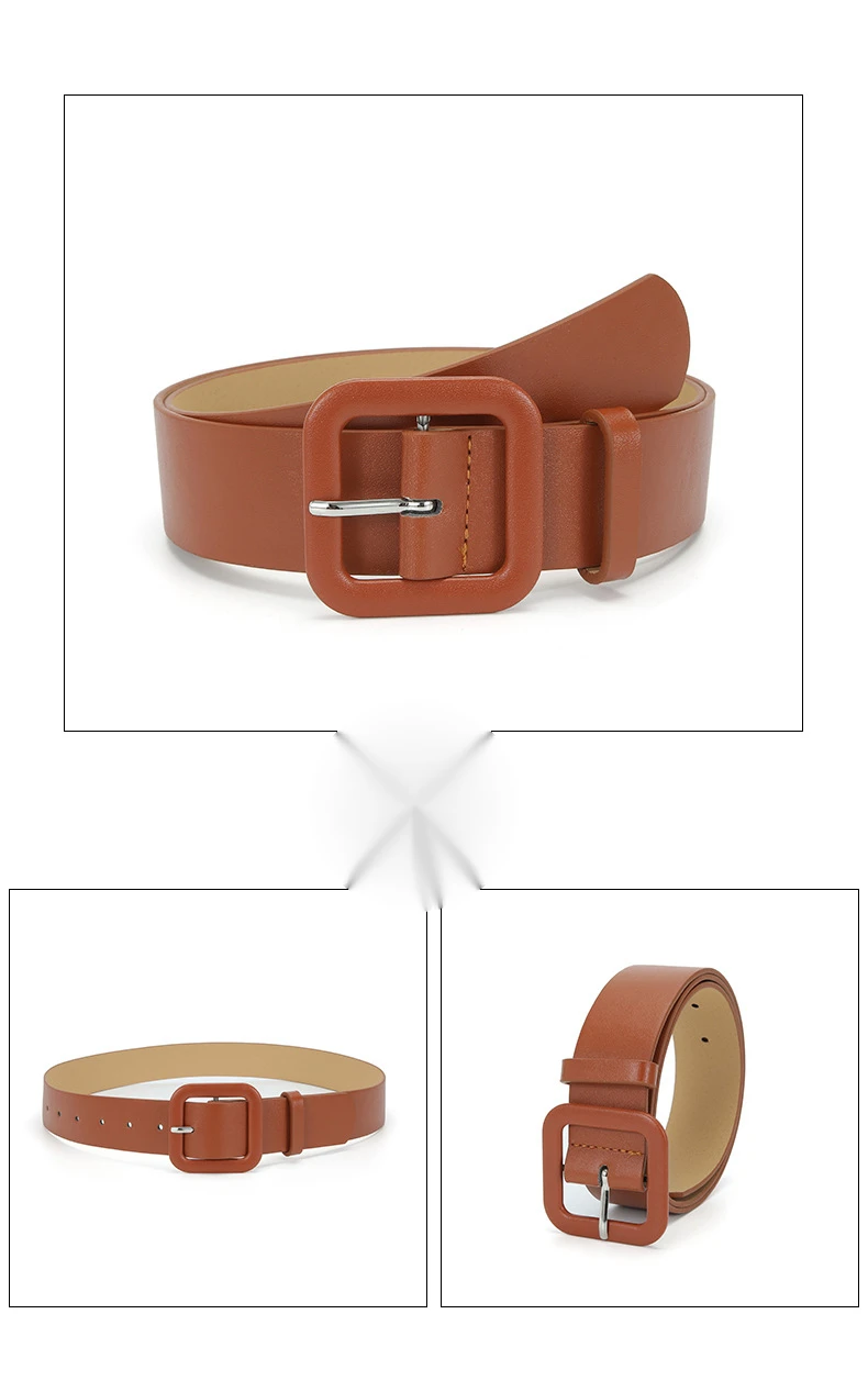 2023 Nuova cintura decorativa color caramello nuova fibbia quadrata Cintura larga per jeans versatili alla moda da donna_voghion.com