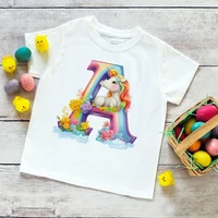 Unicorn Rainbow Initial A-Z Printed Kids Shirt Child Summer T-shirt Boys Girls Short Sleeve Tops Clothes Cute Toddles Outfit Tee 1