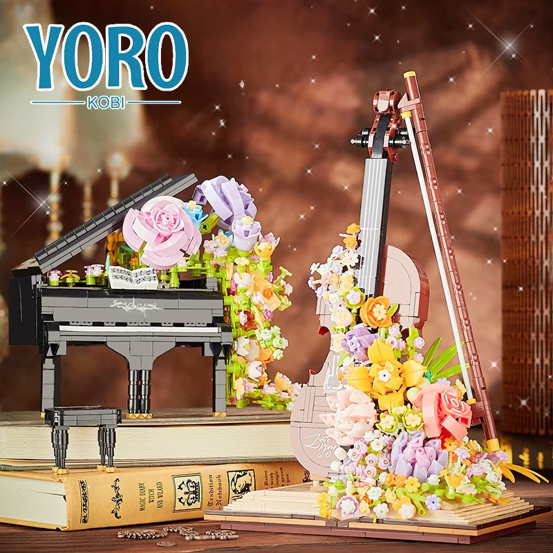

Bouquet Musical Instrument Building Blocks Model Kit Flower Movement MOC Bricks Toys Set Kawaii Gifts for Kids Girls Friends DIY