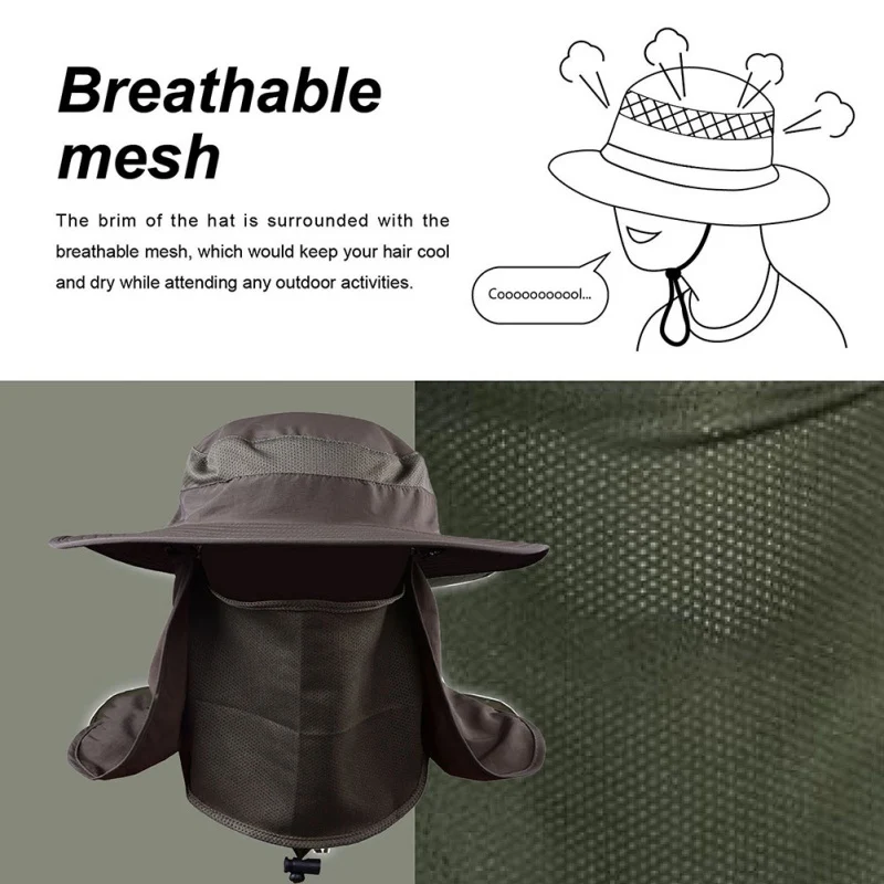 Summer 3pcs/Set Men Bucket Hat with Shawl Veil Hunting Hat Detachable 12cm Army Sun Waterproof Outdoor Camp Fishing Cap
