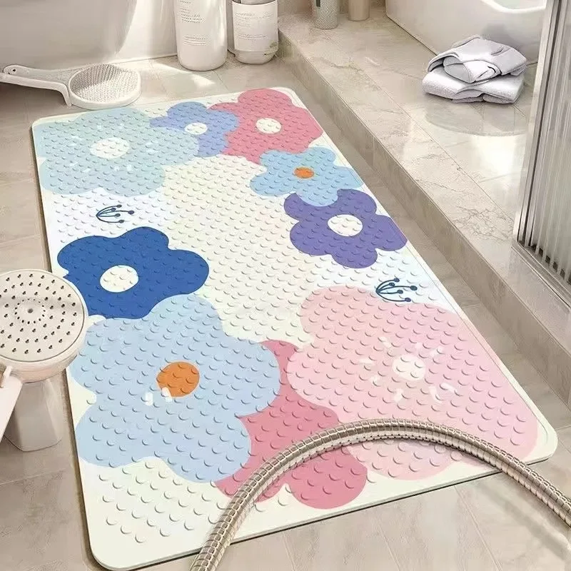 Rectangular Flower Pattern Shower Suction Cup Pad, Bathroom Product Anti Slip Anti Fall, Children's Massage Foot Mat, PVC, 1Pc