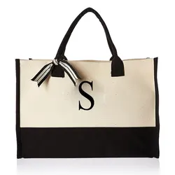 Fashionable Large Capacity Canvas Tote Bag - Floral Letter Design, Versatile Beach and Shopping Handbag - 40X30X15 (S)